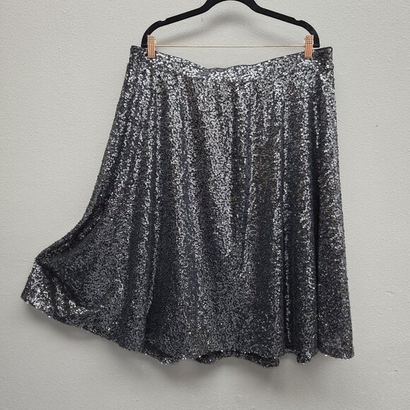 Lane Bryant Skirt Womens 18/20 Black Silver Sequin Midi Party Holiday Plus - Picture 1 of 11
